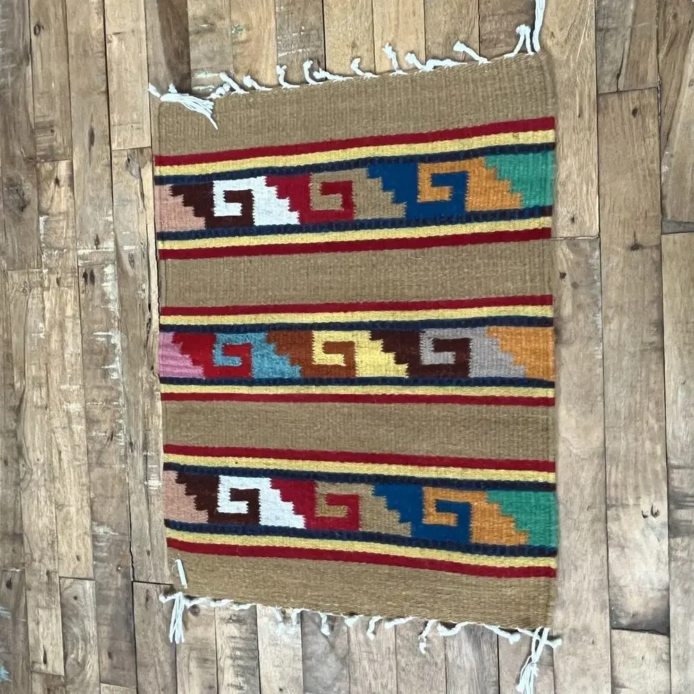 Zapotec Rug 15 in x 20 in Woven Sheep Wool Multicolor Grecas de Mitla Pattern